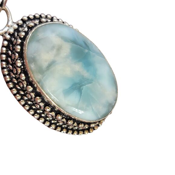 Sterling Silver Larimar Pendant – Oval Handmade Blue Stone Necklace - Picture 10 of 11